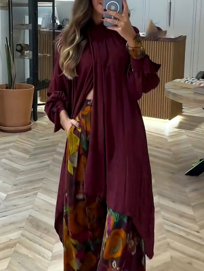 Retro Abstract Floral Print Wide-Leg Pants