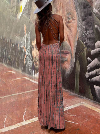 Modern Day Tie-dye Print Back Lace-up Stretch Maxi Dress