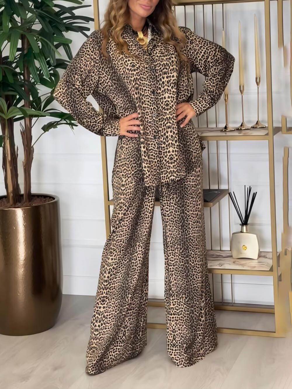 Unique Leopard Print Loose Long Sleeve Shirt