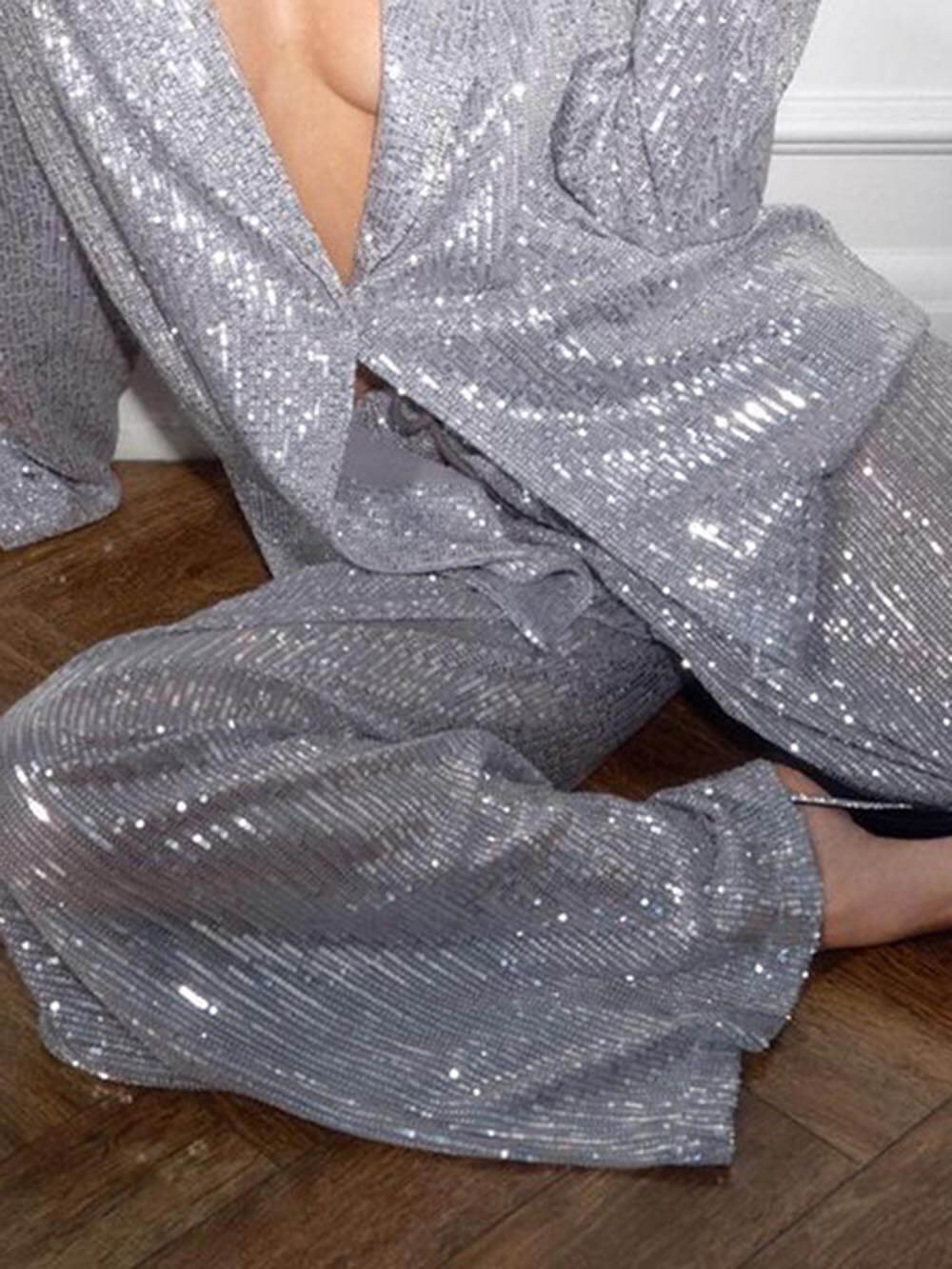 Fashionable Casual Sequined Jacket Suit