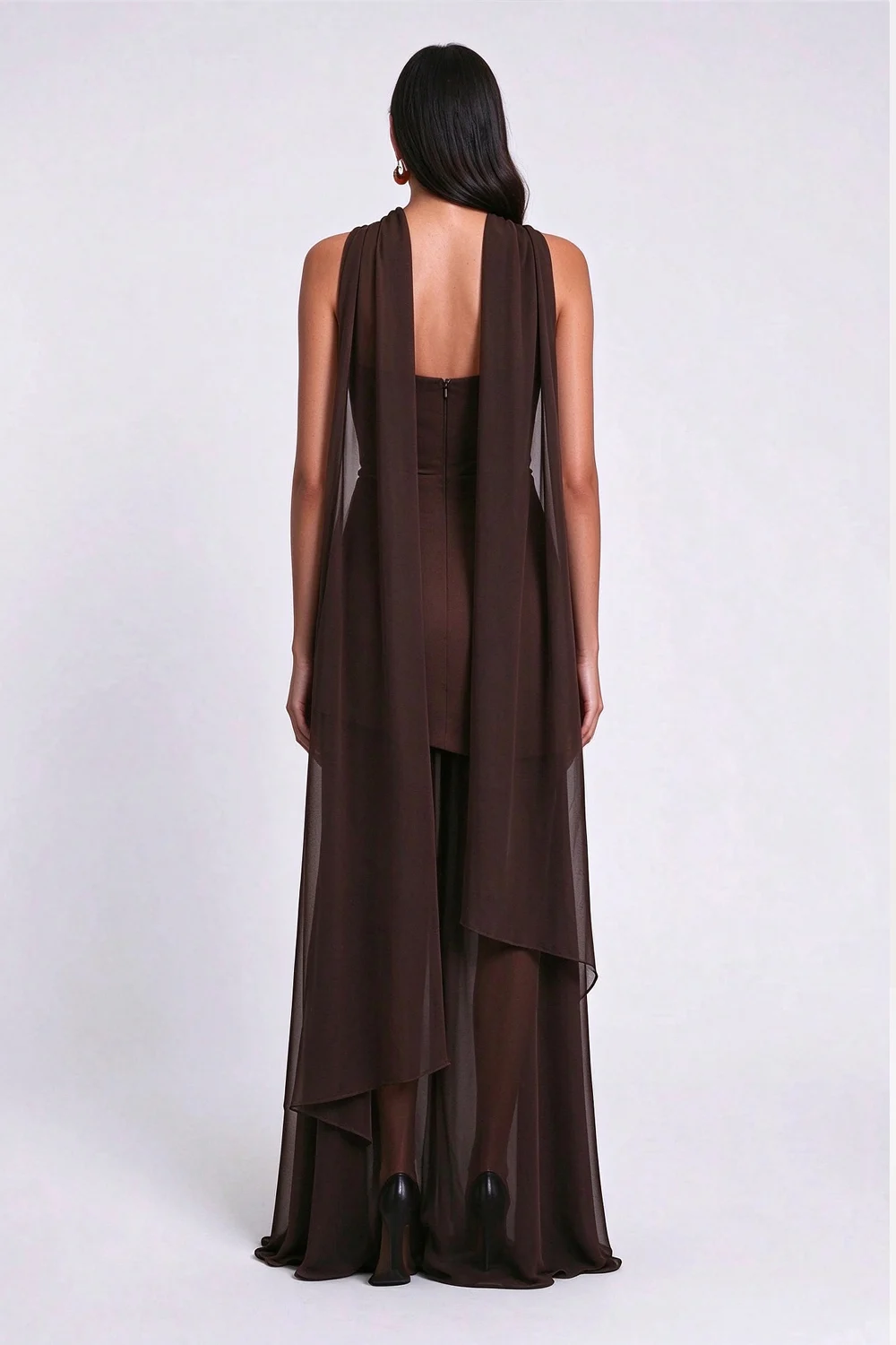 Strapless High Slit Maxi Dress with Asymmetrical Hem and Scarf Detail [erp-image:cb61e054d6220d55bd458eba]