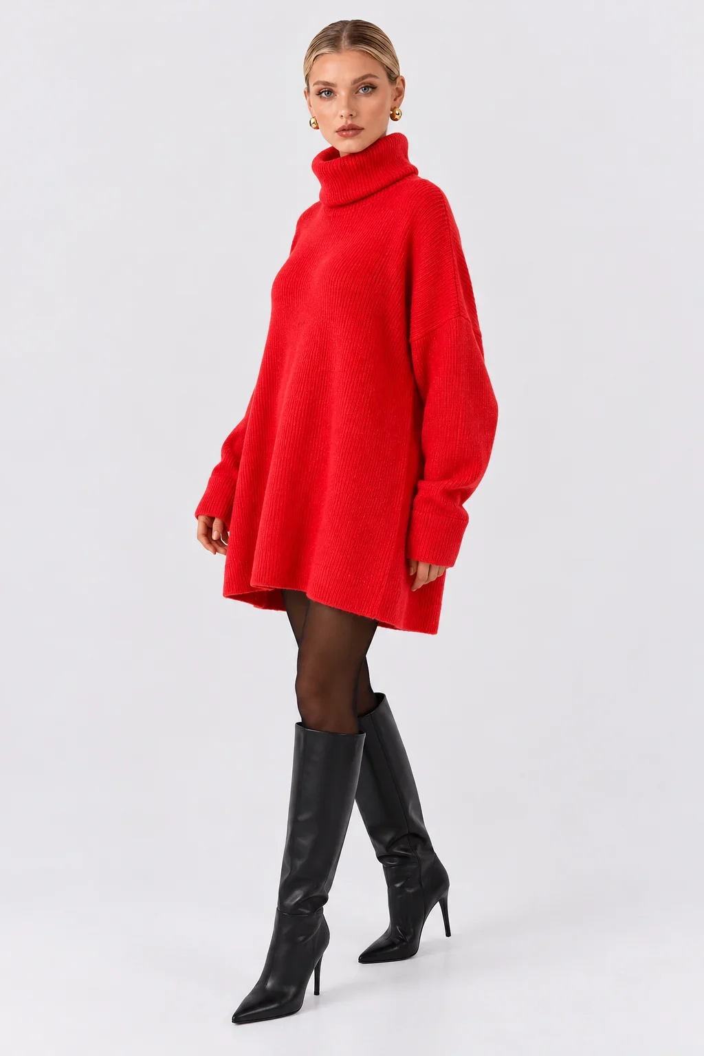 Oversized Turtleneck Long Sleeve Knit Sweater Tunic Dress [erp-image:e90e7c2b9ef1208df14d04e5]