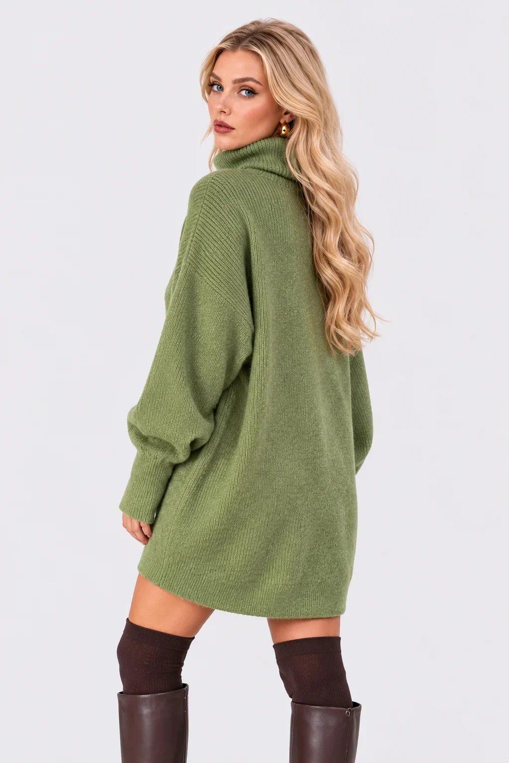 Turtleneck Drop Shoulder Oversized Knit Sweater Dress [erp-image:ba35b84f1a9af9b3cab2f3b8]