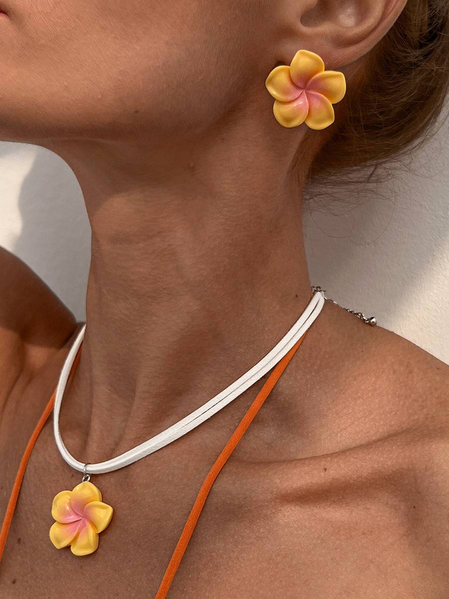 Plumeria Earrings And Necklace Set