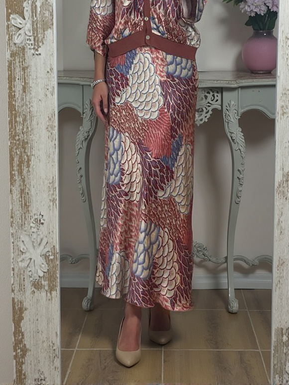 Elegant Vintage Satin Floral Print Fishtail Skirt