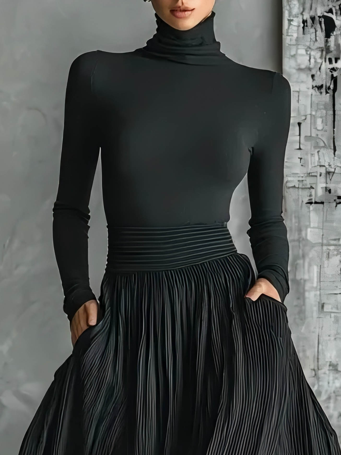 Elegant Turtleneck Long Sleeve Slim Top