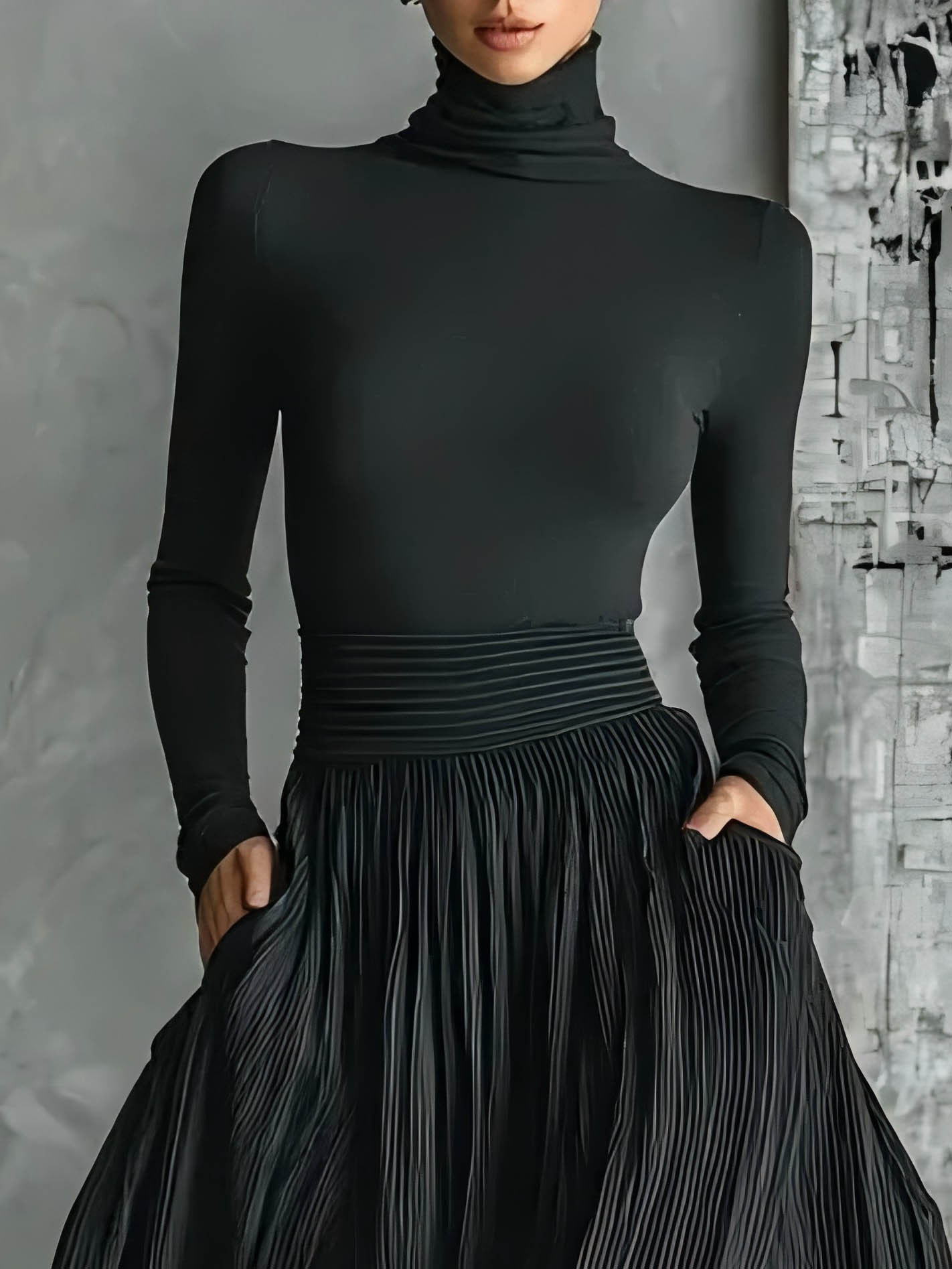 Elegant Turtleneck Long Sleeve Slim Top