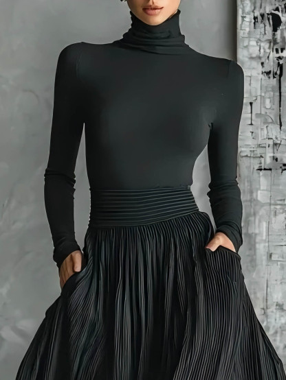 Elegant Turtleneck Long Sleeve Slim Top