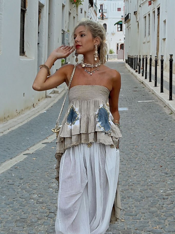 Bohemian Layered Ruffle Strapless Top