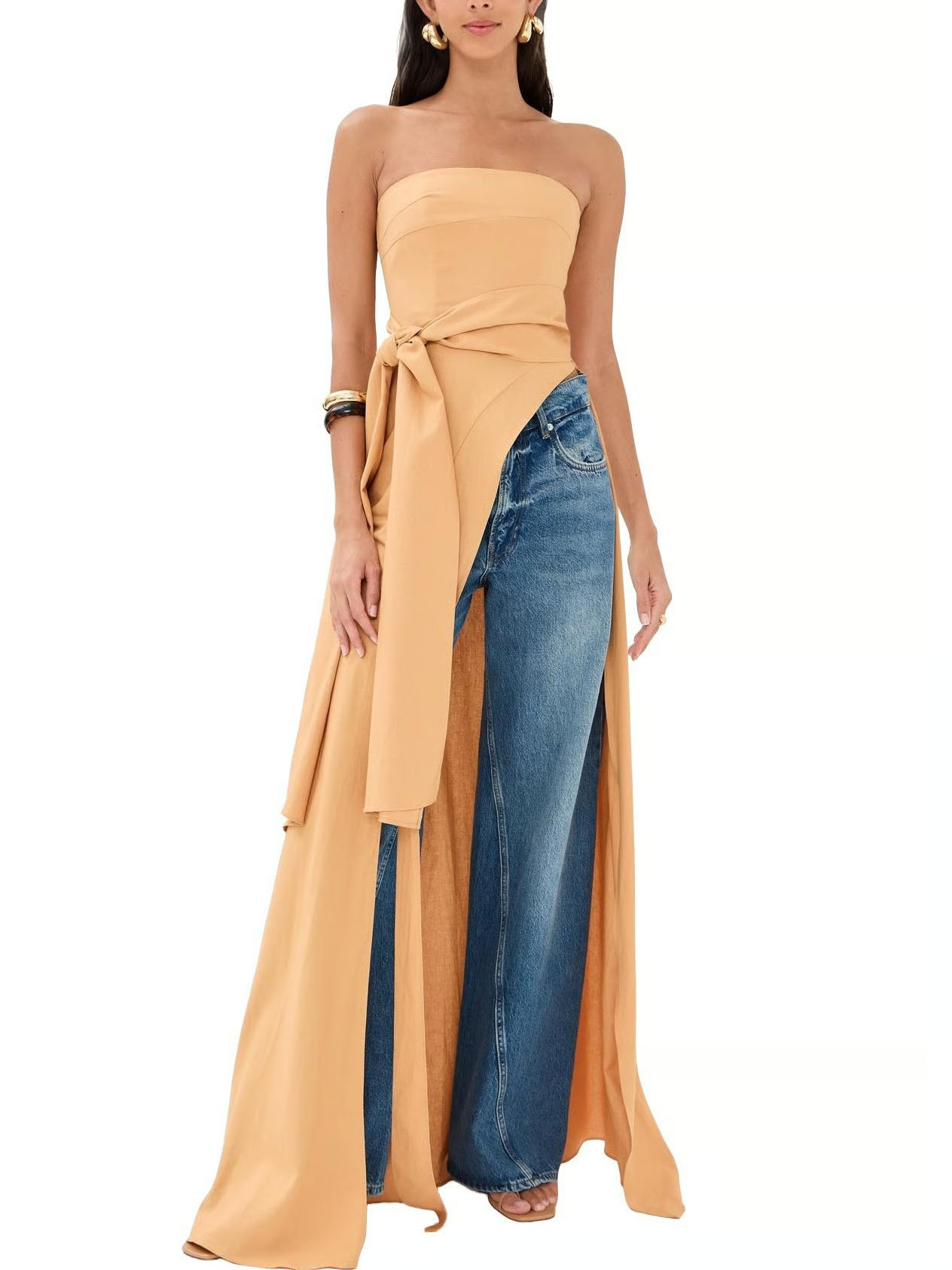 Elegant Off-the-shoulder Draped Irregular Long Top