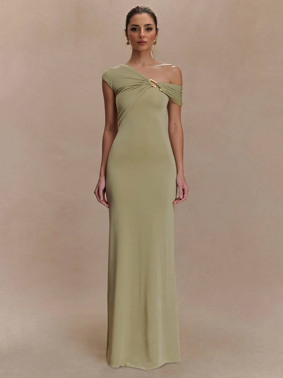 Off-shoulder Asymmetric Design Slim-fit Maxi Dress