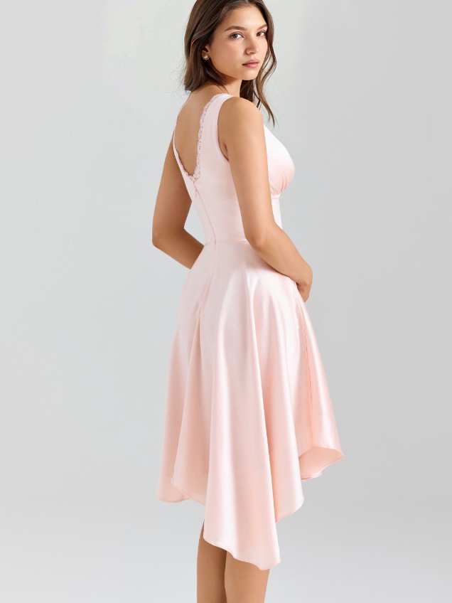 Deep V Irregular Hem Midi Dress