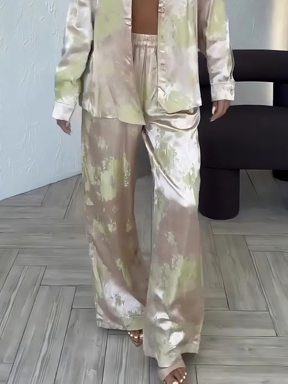 Exquisite Satin Gradient Print Wide-leg Pants
