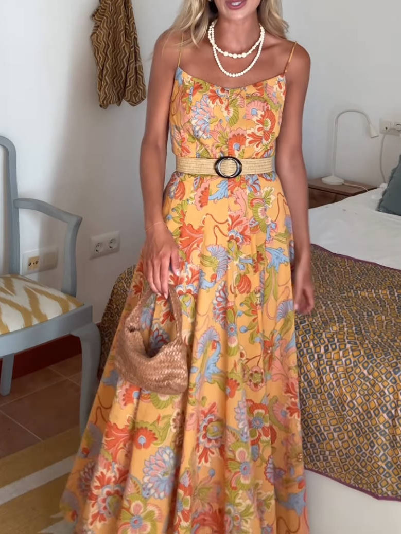 Flared Hem Floral Print Dress