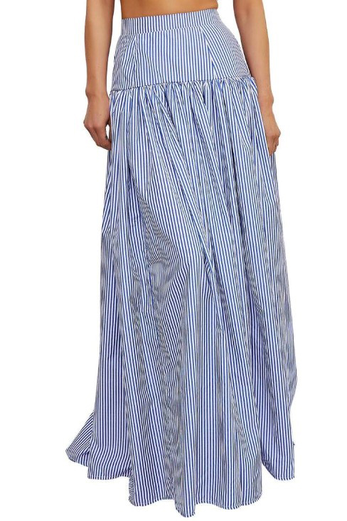 Striped Stand Collar Shirt And Skirt Suit