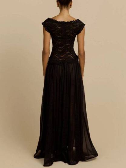 V-Neck Lace-Splicing Maxi Dress