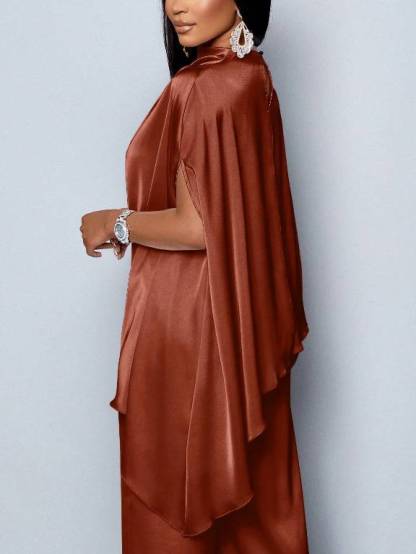 Swing Collar Irregular Hem Shirt And Wide Leg Pants Suit