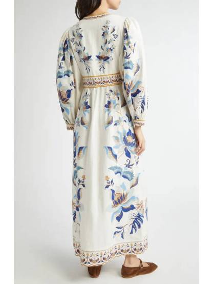 Deep V-neck Unique Print Dress