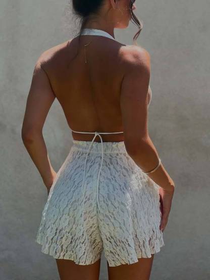 Deep V-Backless Lace Mini Jumpsuit