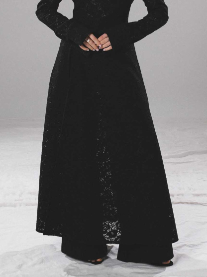 Elegant High-neck Lace Robe & Trousers Two-piece Set