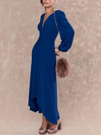 V-Neck Irregular Hem Maxi Dress