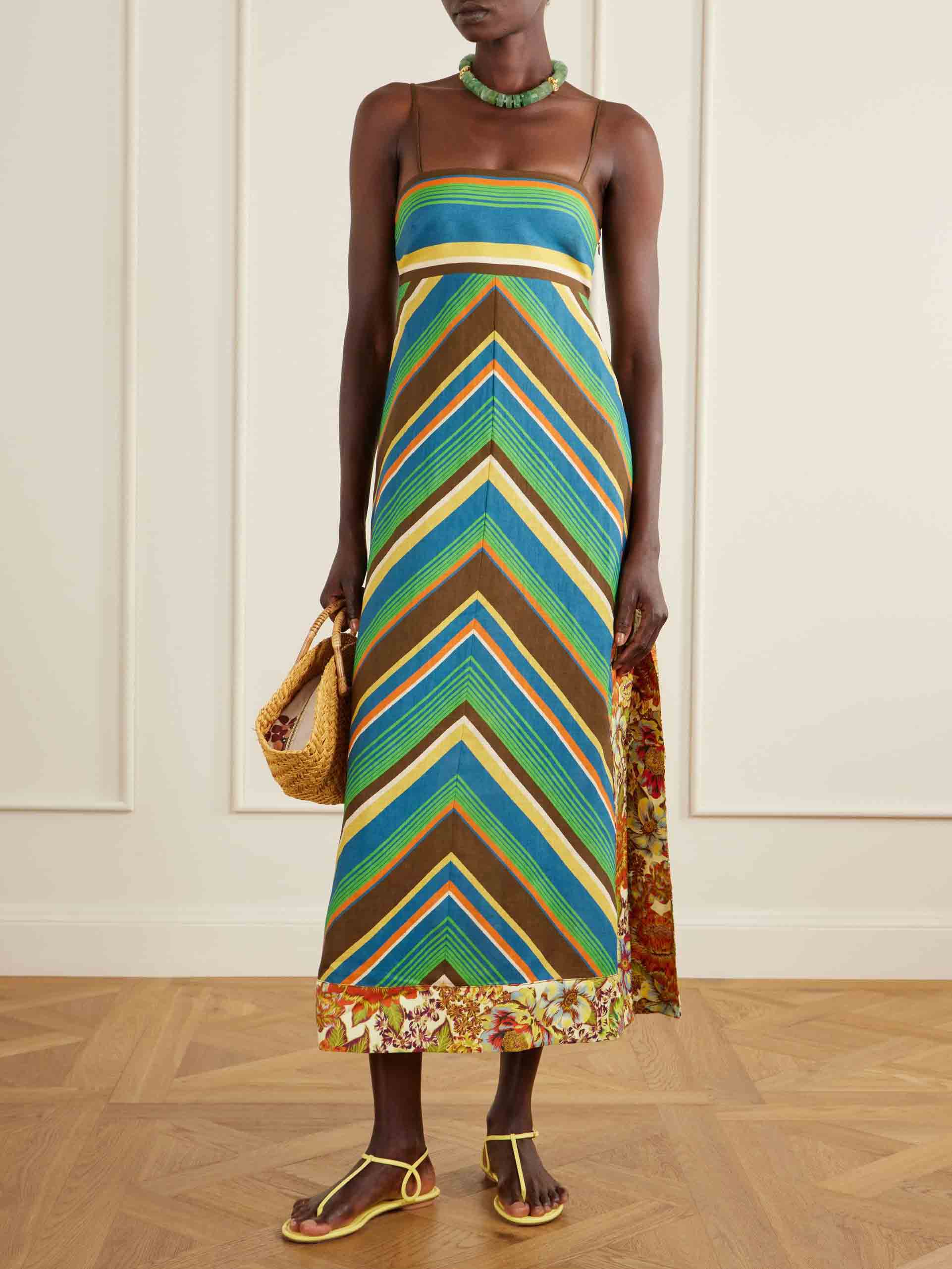 Multicolor Striped Spaghetti Strap Maxi Dress
