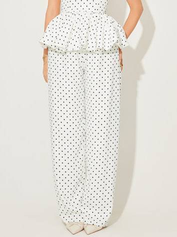 Vintage Polka Dot Halterneck Lace-up Top And Wide Leg Pants Suit-Pants