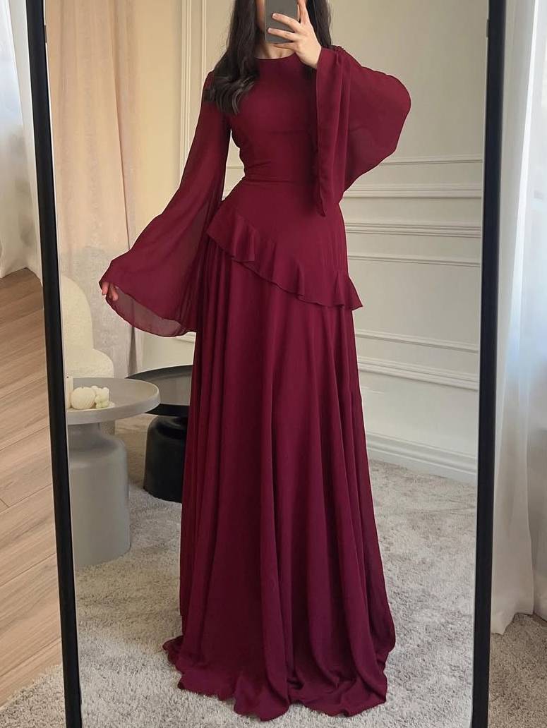 Ruffled Long Sleeve Maxi Dress