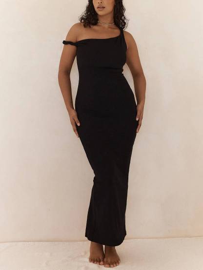 Off-shoulder Twist Slim Fit Midi Dress