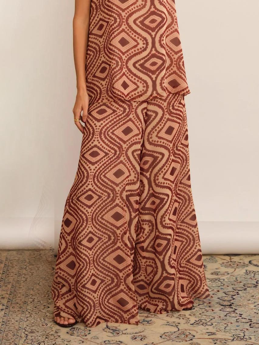 Retro Geometric Print Loose Wide-leg Pants