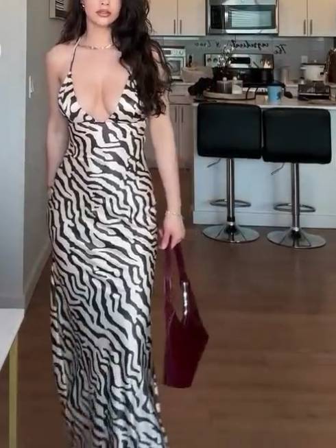 Zebra-print Sling Maxi Dress