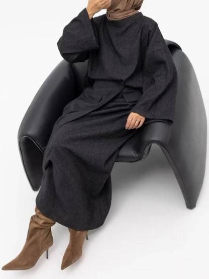 Minimalist Long Sleeve Top And Skirt Set