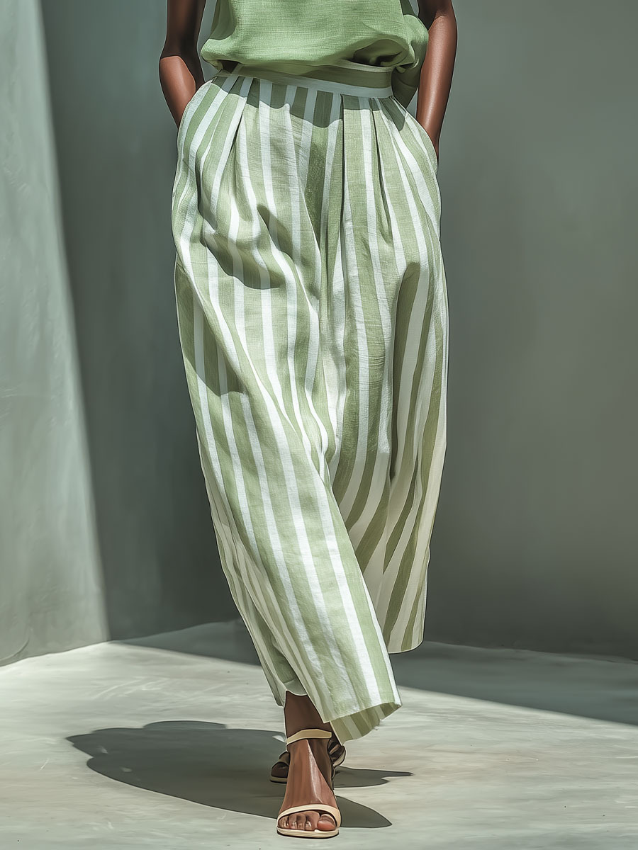 Casual Striped Two-Piece Set With Wide-Leg Pants