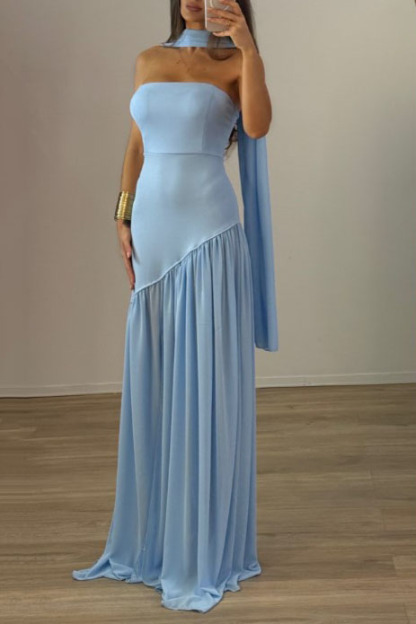 Strapless Slit Scarf Maxi Dress