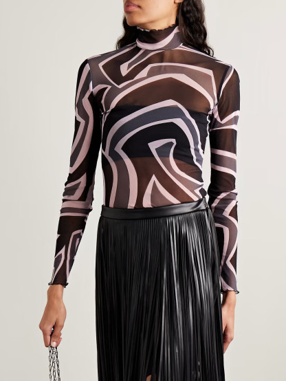 Retro Geometric Abstract Print Top Two-piece Set