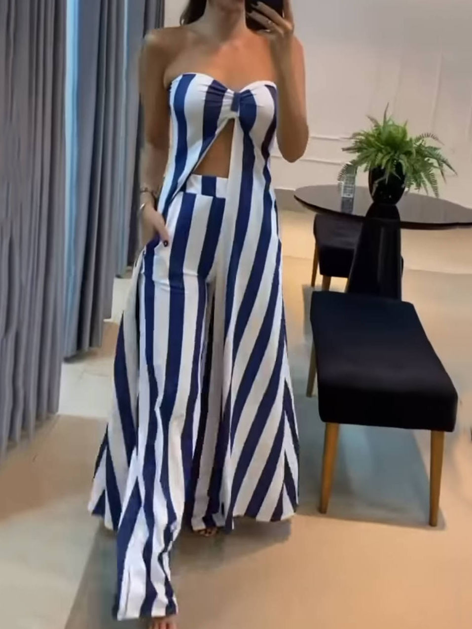 Classic Striped Wide-Leg Pants