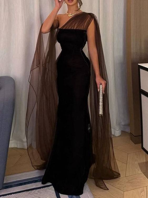 Tulle Ribbon Color Contrast Design Maxi Dress