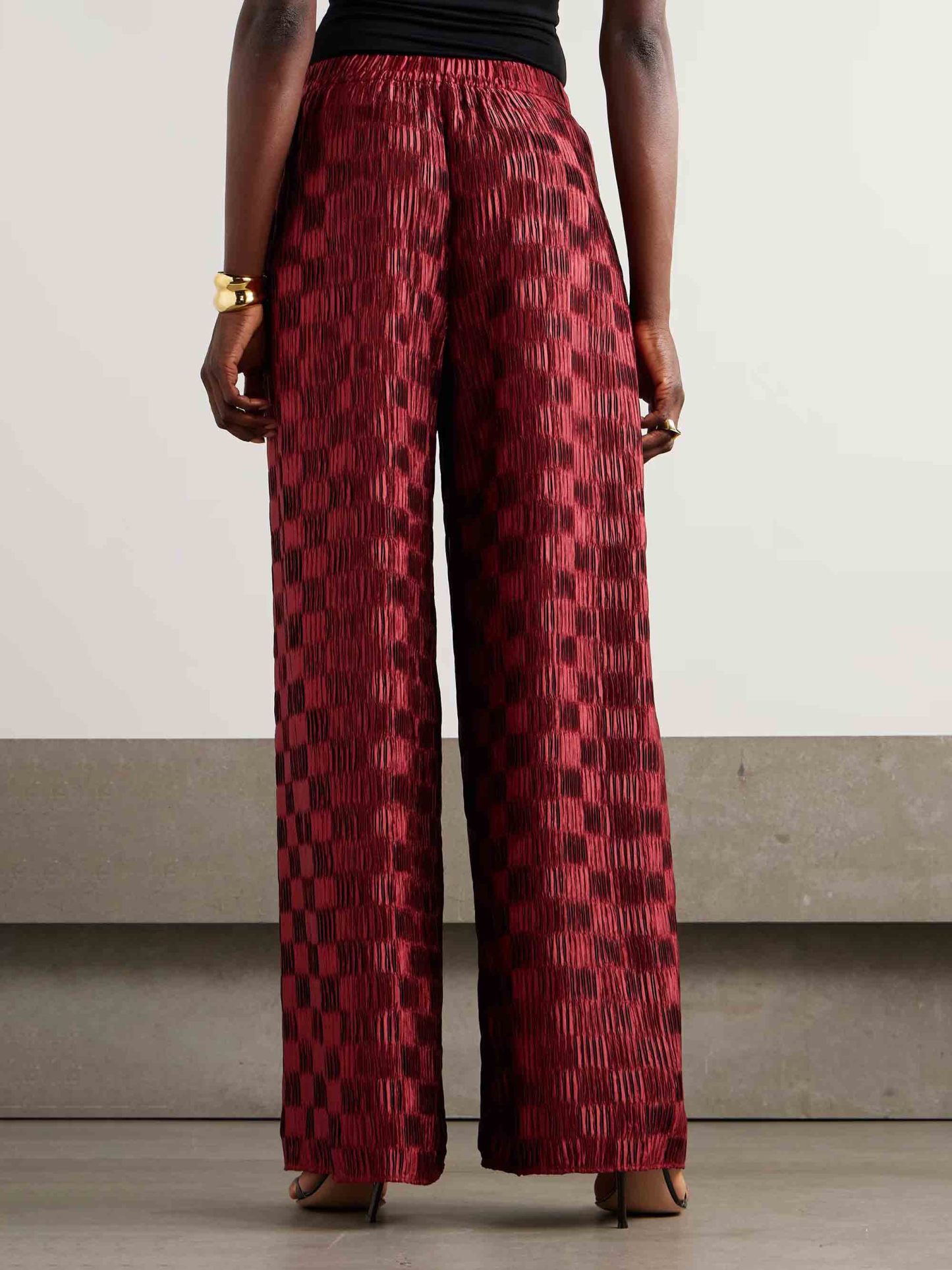 Exquisite Textured High-Waisted Wide-Leg Pants
