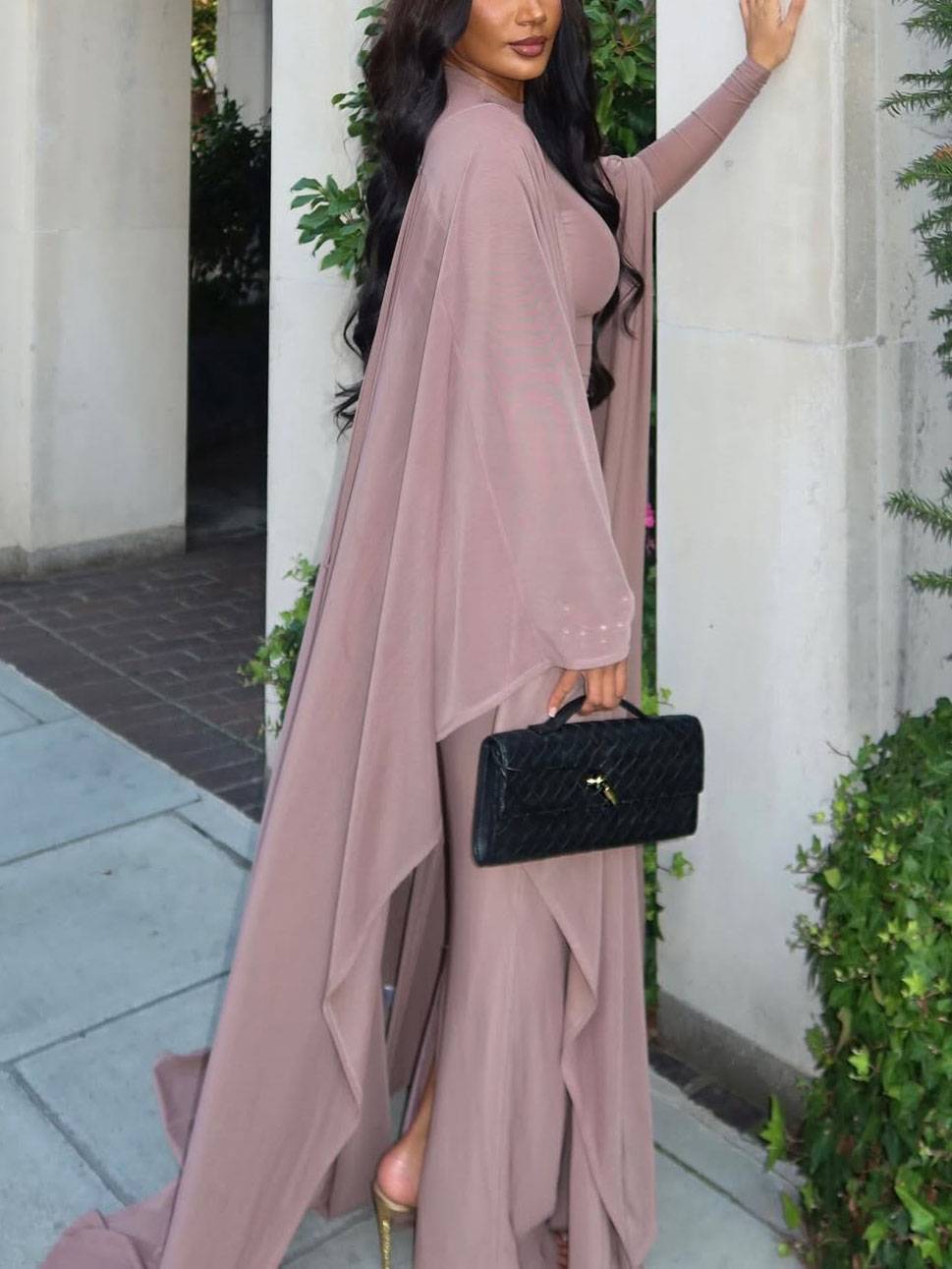 Cape Ribbon Design Maxi Dress