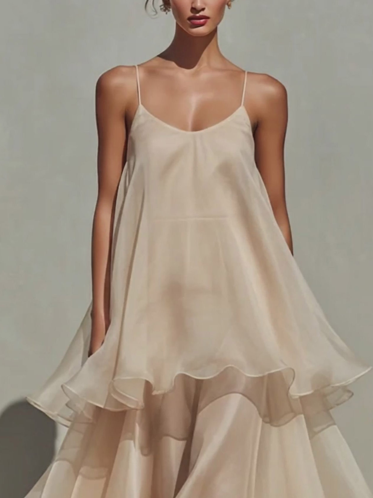 Elegant Spaghetti Strap Tiered Ruffle Flowy Maxi Dress