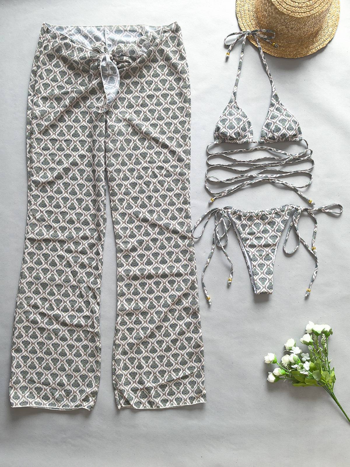 Printed Bikini Pants Three-piece Set