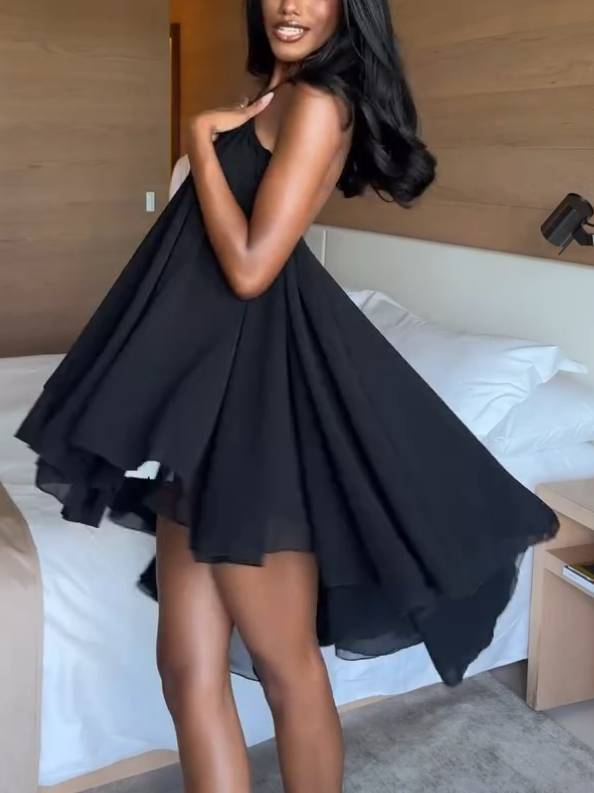 Halter Neck Irregular Hem Mini Dress