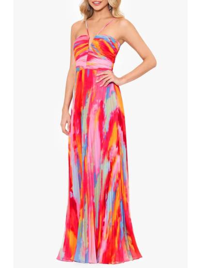 Multicolor Pleated Maxi Dress