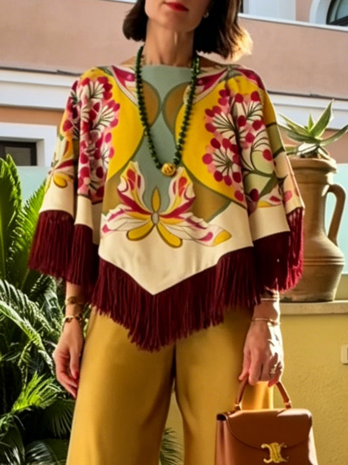 Fine Print Short Top & Skirt Casual Two-Piece Set