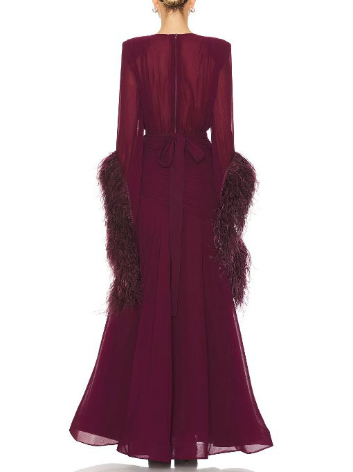 Feather Design Front Slit Maxi Dress