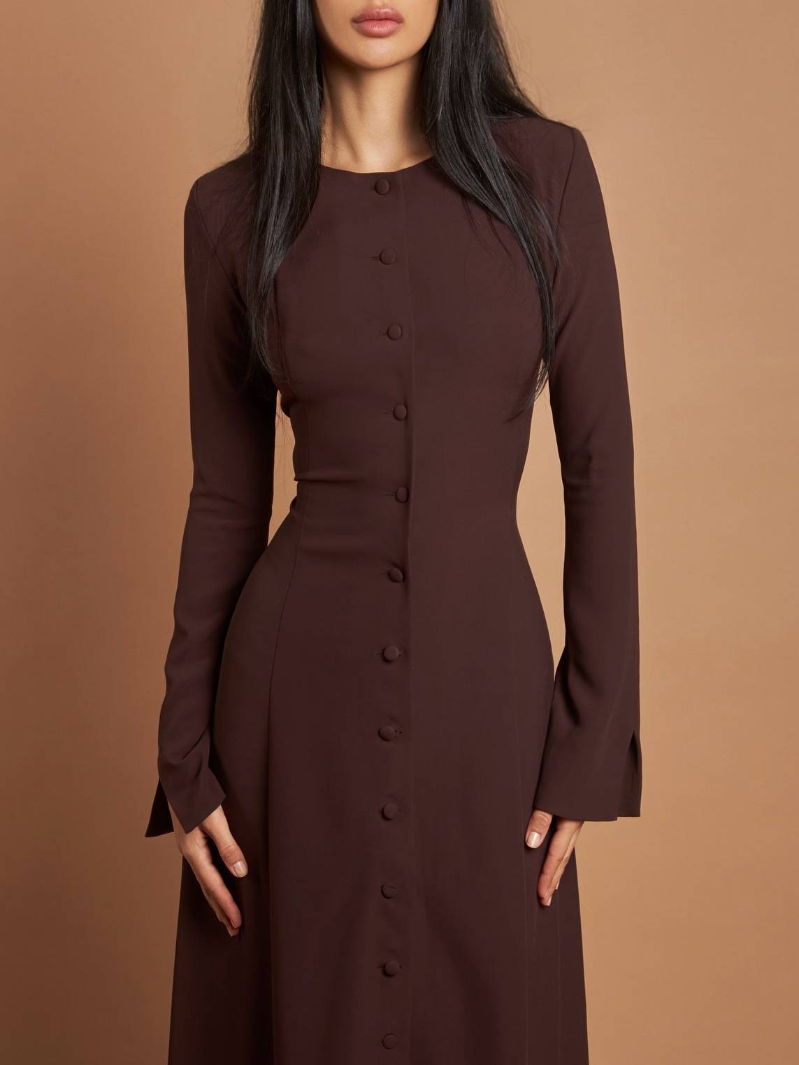 Slim-Fit High-Waist Lace-Up A- Line Midi Dress