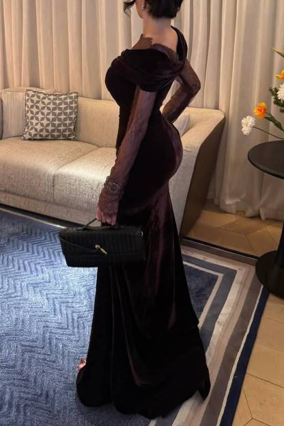 Velvet Splicing Lace Maxi Dress