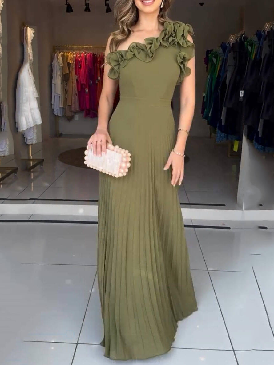 One-Shoulder Ruffled Lace Dress