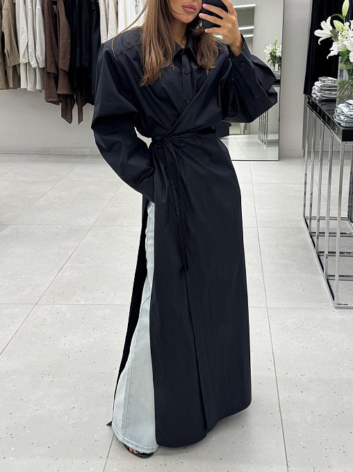 Casual Slit Cotton Shirt Maxi Dress