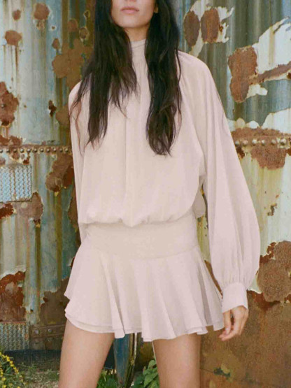 Exquisite Flowing Long-sleeved Chiffon Mini Dress